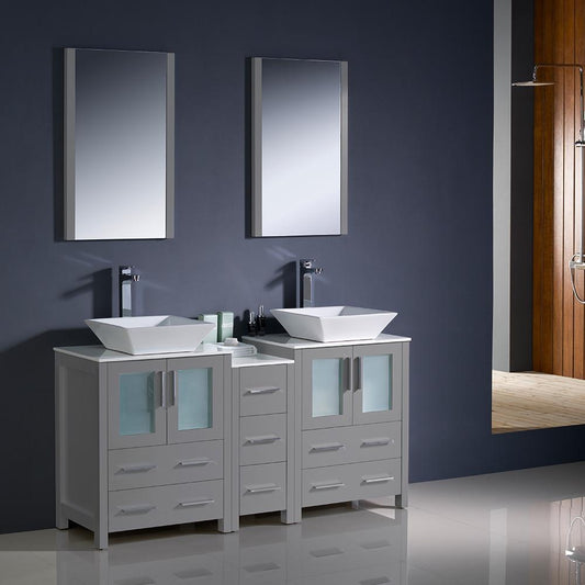 Fresca-Torino-60"-Gray-Modern-Double-Sink-Bathroom-Vanity-w/-Side-Cabinet-&-Vessel-Sinks-(FVN62-241224GR-VSL)