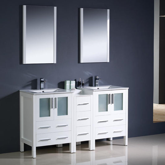 Fresca-Torino-60"-White-Modern-Double-Sink-Bathroom-Vanity-w/-Side-Cabinet-&-Integrated-Sinks-(FVN62-241224WH-UNS)
