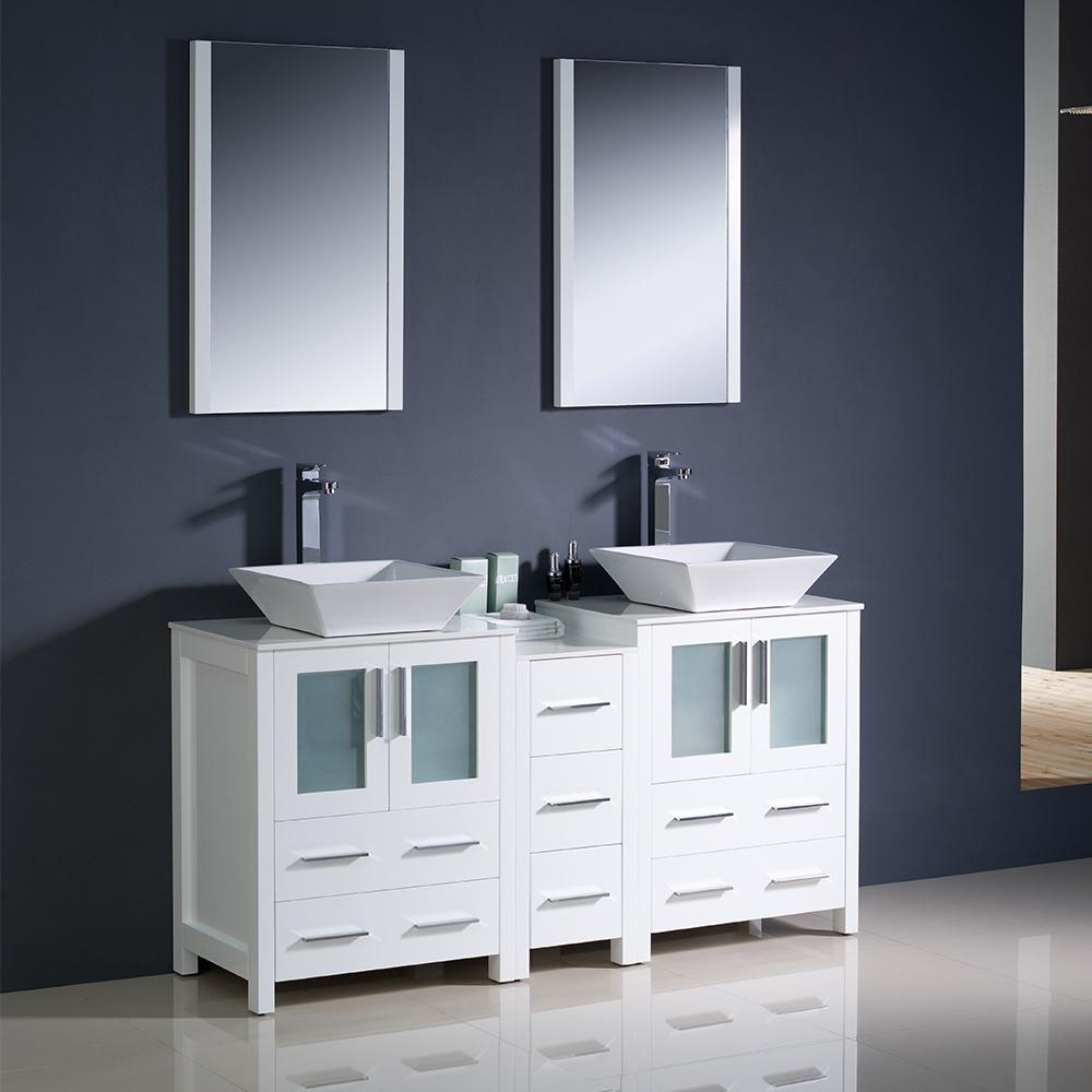 Fresca-Torino-60"-White-Modern-Double-Sink-Bathroom-Vanity-w/-Side-Cabinet-&-Vessel-Sinks-(FVN62-241224WH-VSL)