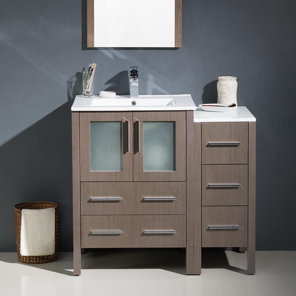 Fresca Torino 36" Gray Oak Modern Bathroom Vanity w/ Side Cabinet & Integrated Sinks