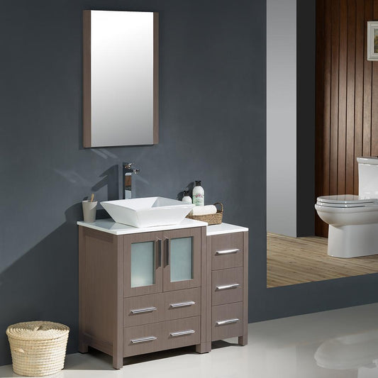 Fresca-Torino-36"-Gray-Oak-Modern-Bathroom-Vanity-w/-Side-Cabinet-&-Vessel-Sink-(FVN62-2412GO-VSL)