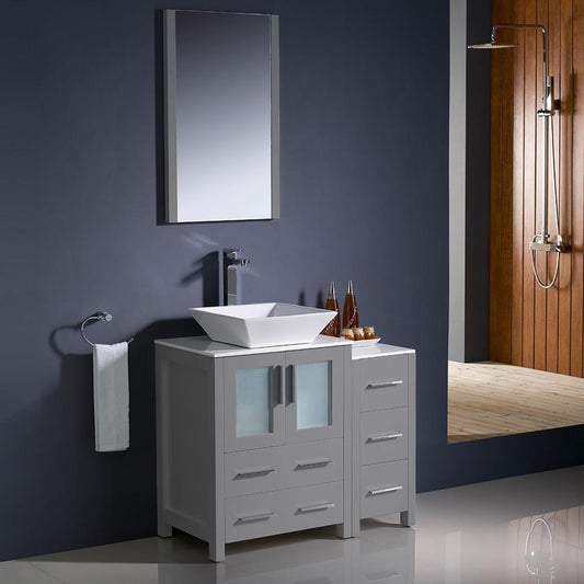 Fresca-Torino-36"-Gray-Modern-Bathroom-Vanity-w/-Side-Cabinet-&-Vessel-Sink-(FVN62-2412GR-VSL)
