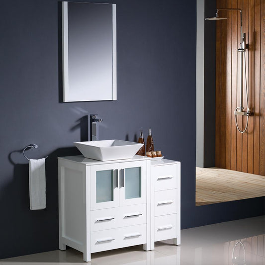 Fresca-Torino-36"-White-Modern-Bathroom-Vanity-w/-Side-Cabinet-&-Vessel-Sink-(FVN62-2412WH-VSL)