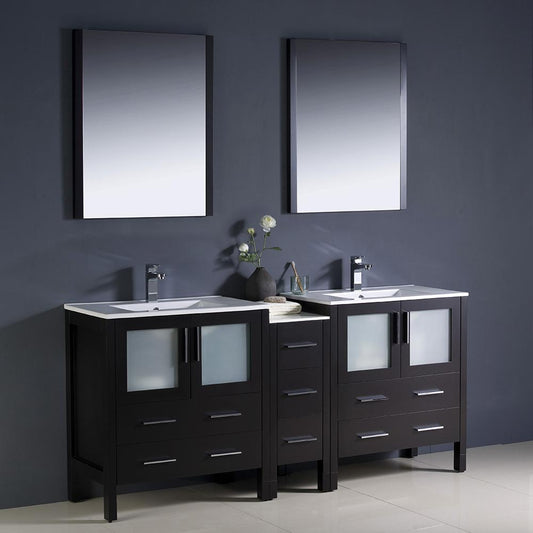 Fresca-Torino-72"-Espresso-Modern-Double-Sink-Bathroom-Vanity-w/-Side-Cabinet-&-Integrated-Sinks-(FVN62-301230ES-UNS)