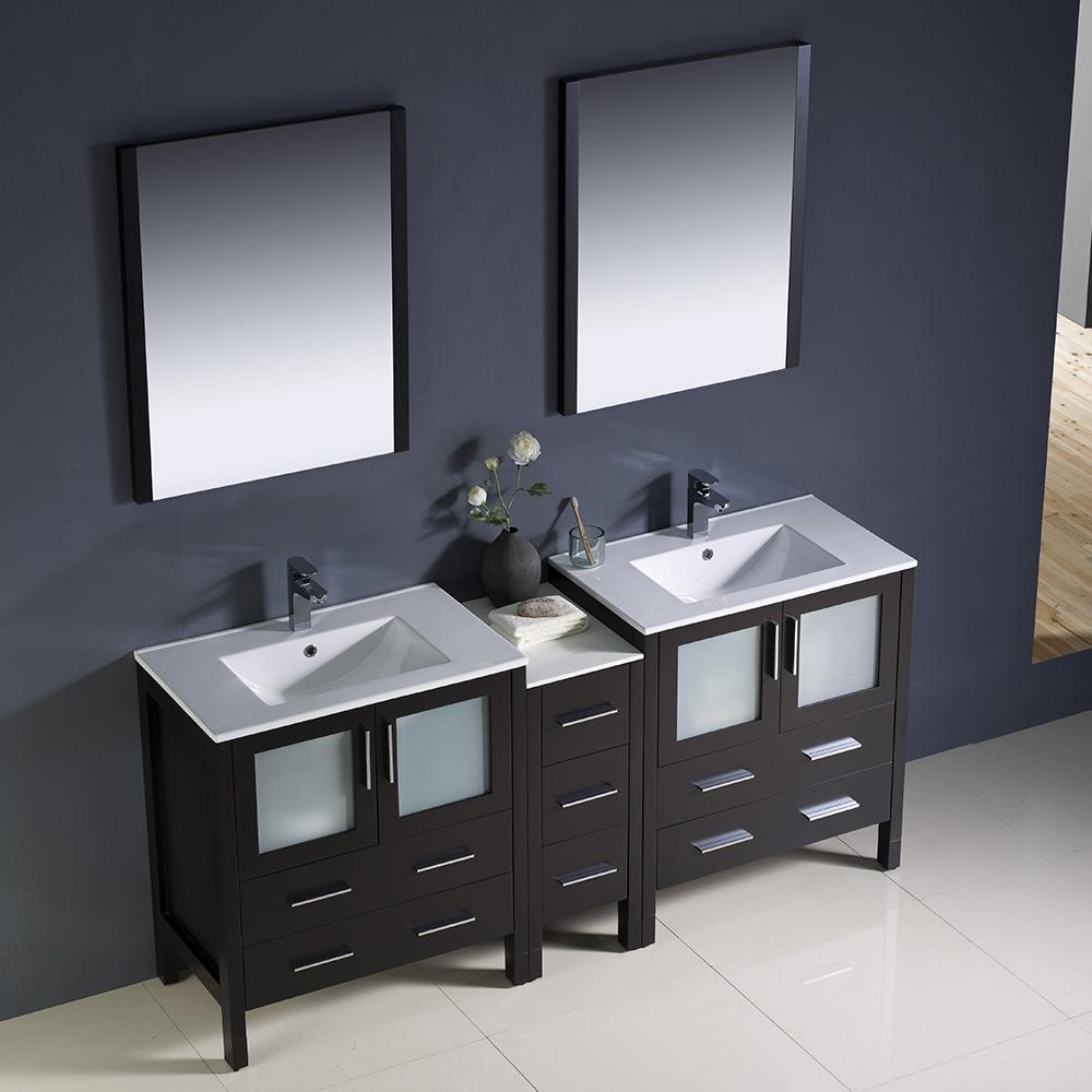Fresca Torino 72" Espresso Modern Double Sink Bathroom Vanity w/ Side Cabinet & Integrated Sinks