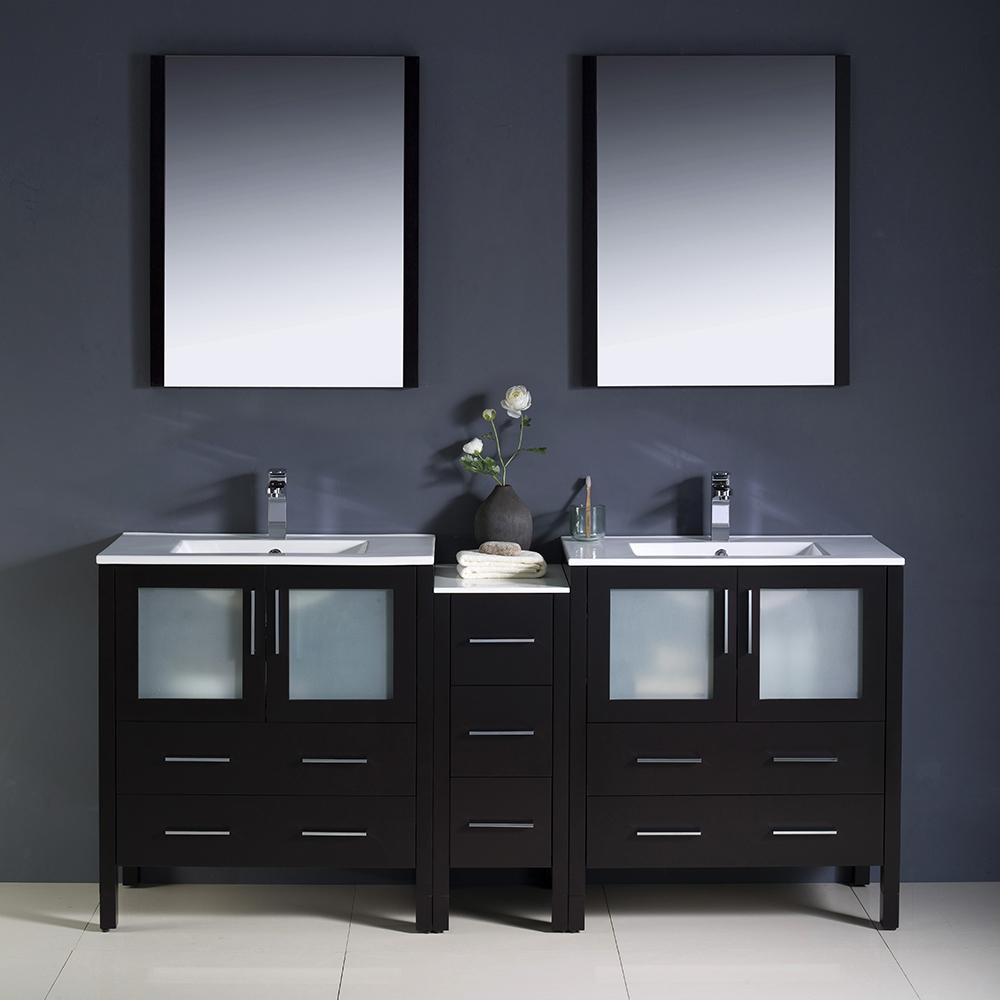 Fresca Torino 72" Espresso Modern Double Sink Bathroom Vanity w/ Side Cabinet & Integrated Sinks