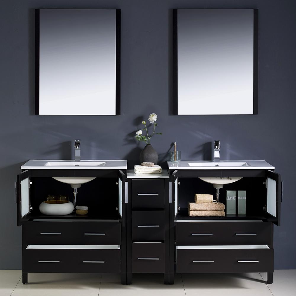 Fresca Torino 72" Espresso Modern Double Sink Bathroom Vanity w/ Side Cabinet & Integrated Sinks