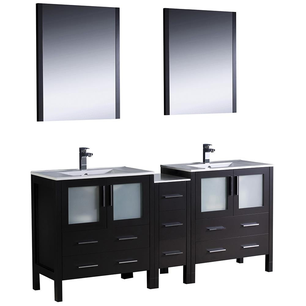 Fresca Torino 72" Espresso Modern Double Sink Bathroom Vanity w/ Side Cabinet & Integrated Sinks