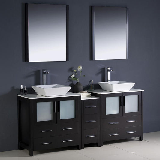 Fresca-Torino-72"-Espresso-Modern-Double-Sink-Bathroom-Vanity-w/-Side-Cabinet-&-Vessel-Sinks-(FVN62-301230ES-VSL)