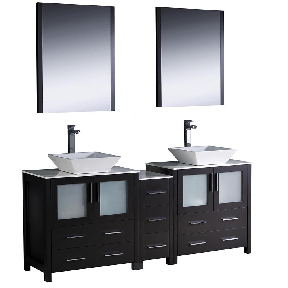 Fresca Torino 72" Espresso Modern Double Sink Bathroom Vanity w/ Side Cabinet & Vessel Sinks