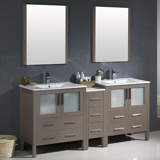 Fresca-Torino-72"-Gray-Oak-Modern-Double-Sink-Bathroom-Vanity-w/-Side-Cabinet-&-Integrated-Sinks-(FVN62-301230GO-UNS)