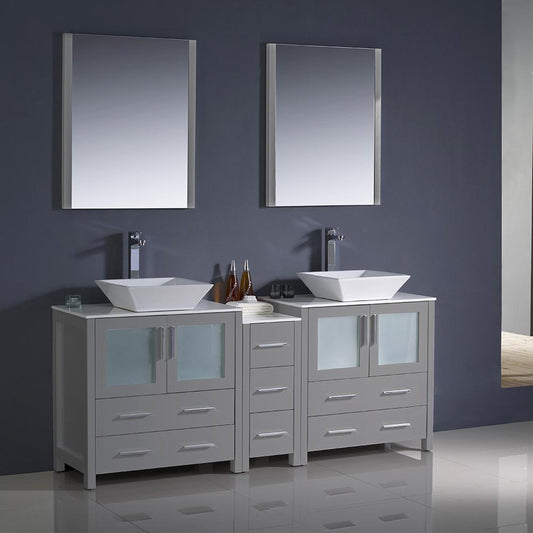 Fresca-Torino-72"-Gray-Modern-Double-Sink-Bathroom-Vanity-w/-Side-Cabinet-&-Vessel-Sinks-(FVN62-301230GR-VSL)