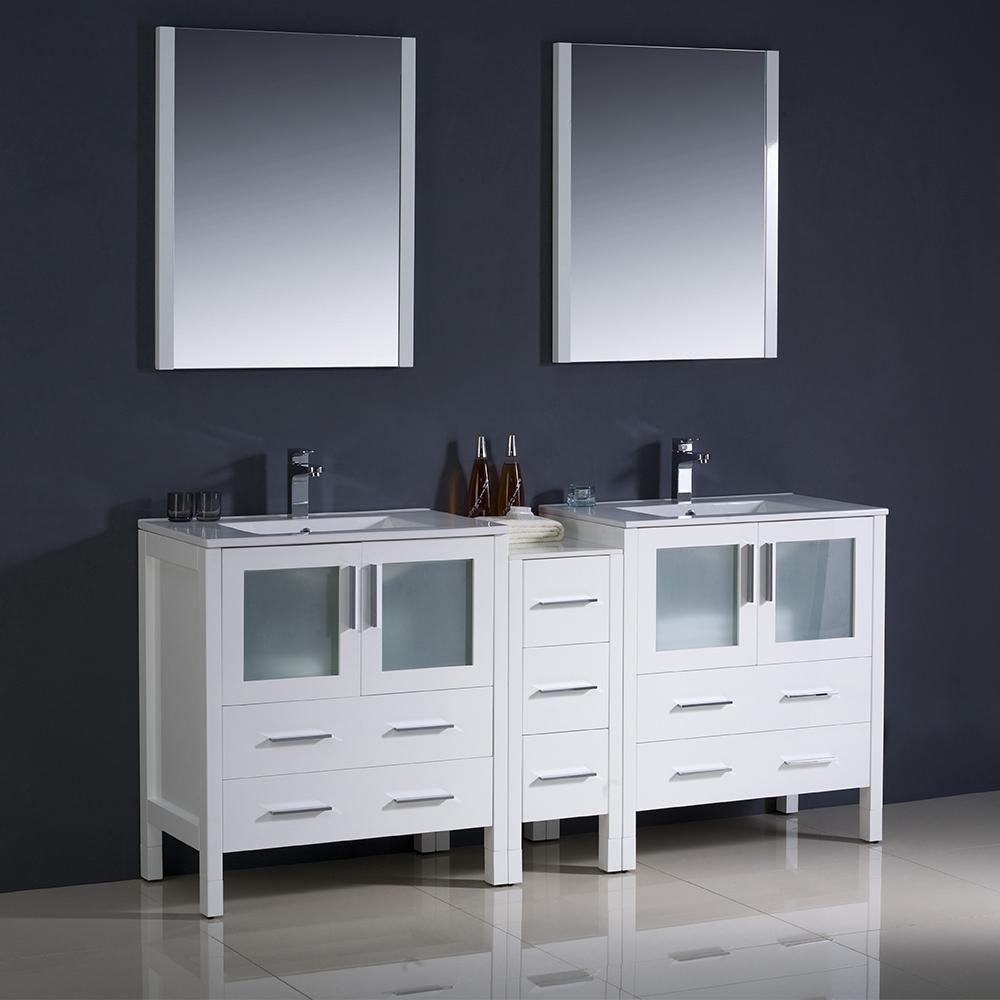 Fresca-Torino-72"-White-Modern-Double-Sink-Bathroom-Vanity-w/-Side-Cabinet-&-Integrated-Sinks-(FVN62-301230WH-UNS)