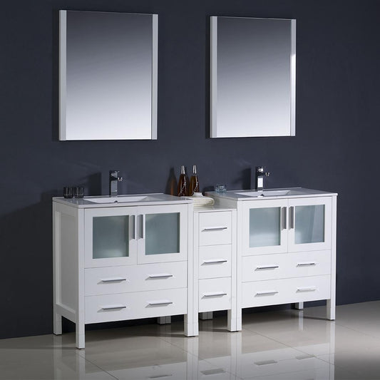 Fresca-Torino-72"-White-Modern-Double-Sink-Bathroom-Vanity-w/-Side-Cabinet-&-Integrated-Sinks-(FVN62-301230WH-UNS)