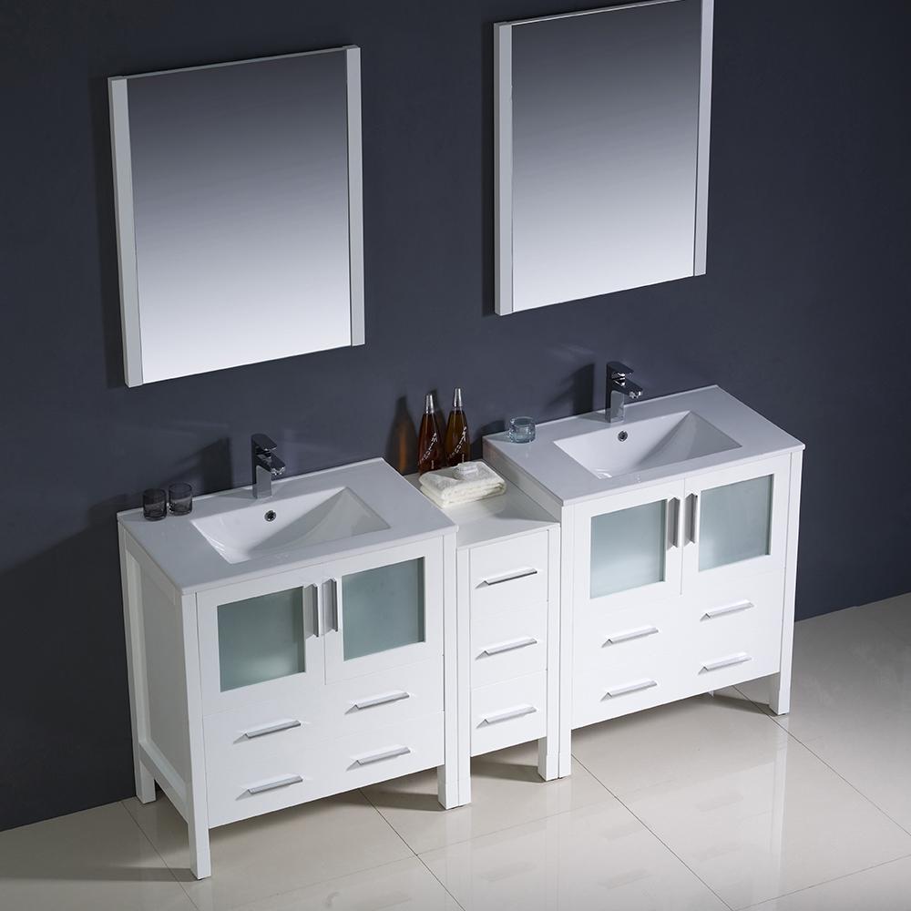 Fresca Torino 72" White Modern Double Sink Bathroom Vanity w/ Side Cabinet & Integrated Sinks