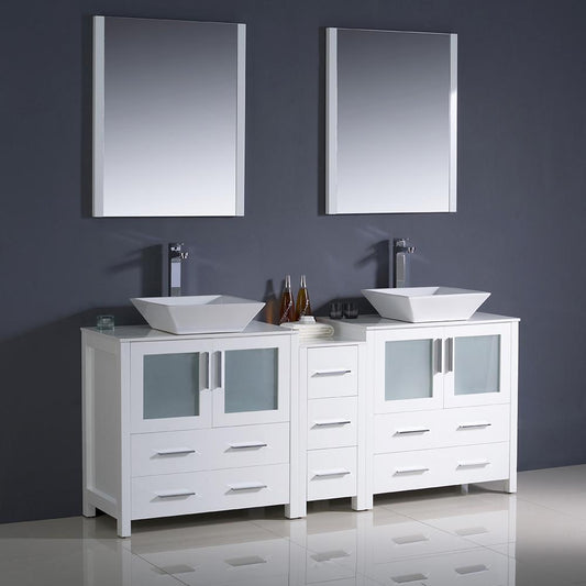 Fresca-Torino-72"-White-Modern-Double-Sink-Bathroom-Vanity-w/-Side-Cabinet-&-Vessel-Sinks-(FVN62-301230WH-VSL)