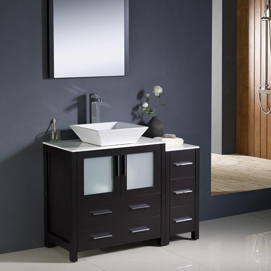 Fresca-Torino-42"-Espresso-Modern-Bathroom-Vanity-w/-Side-Cabinet-&-Vessel-Sink-(FVN62-3012ES-VSL)