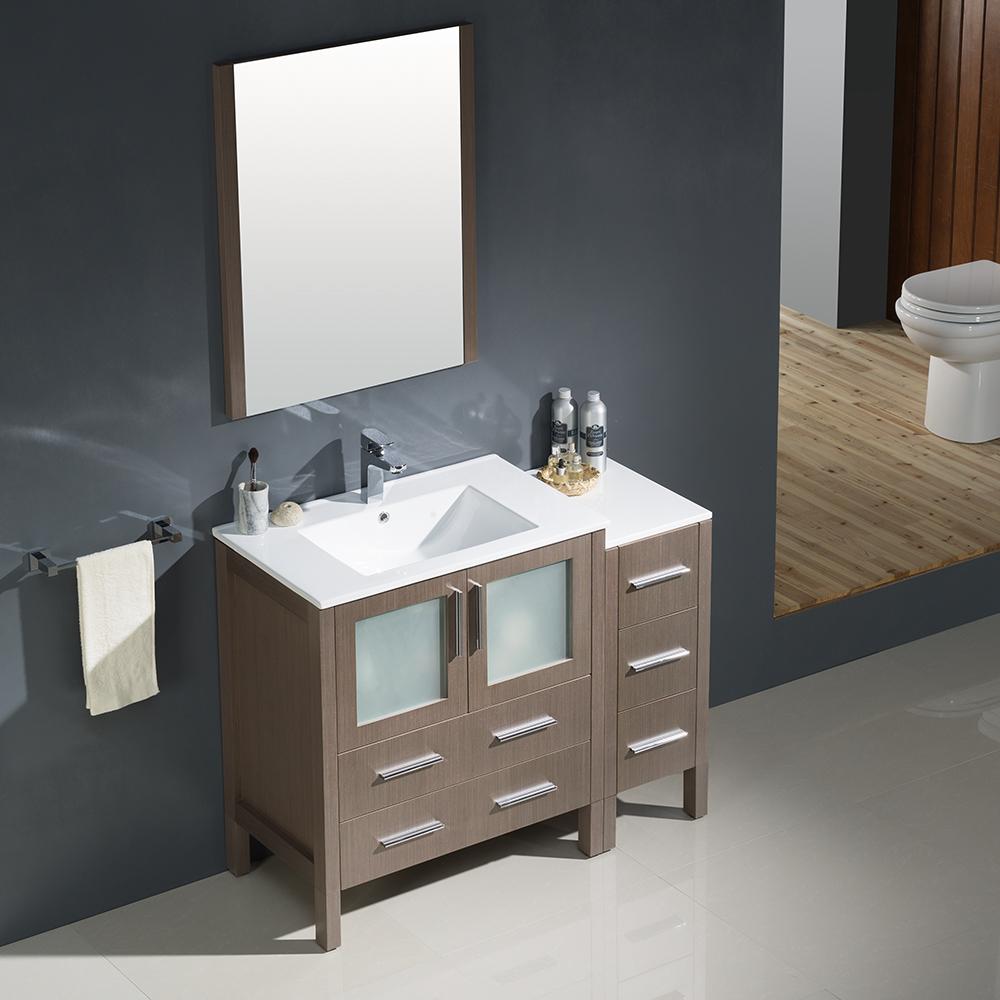 Fresca Torino 42" Gray Oak Modern Bathroom Vanity w/ Side Cabinet & Integrated Sink