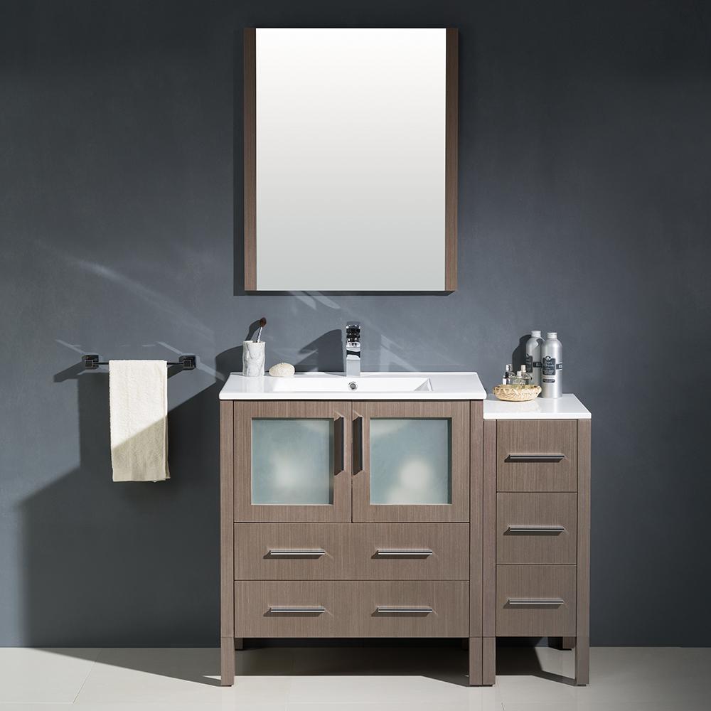 Fresca Torino 42" Gray Oak Modern Bathroom Vanity w/ Side Cabinet & Integrated Sink