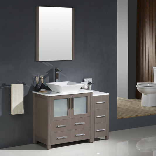 Fresca-Torino-42"-Gray-Oak-Modern-Bathroom-Vanity-w/-Side-Cabinet-&-Vessel-Sink-(FVN62-3012GO-VSL)