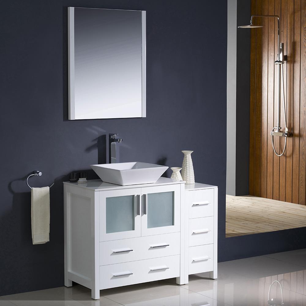 Fresca-Torino-42"-White-Modern-Bathroom-Vanity-w/-Side-Cabinet-&-Vessel-Sink-(FVN62-3012WH-VSL)