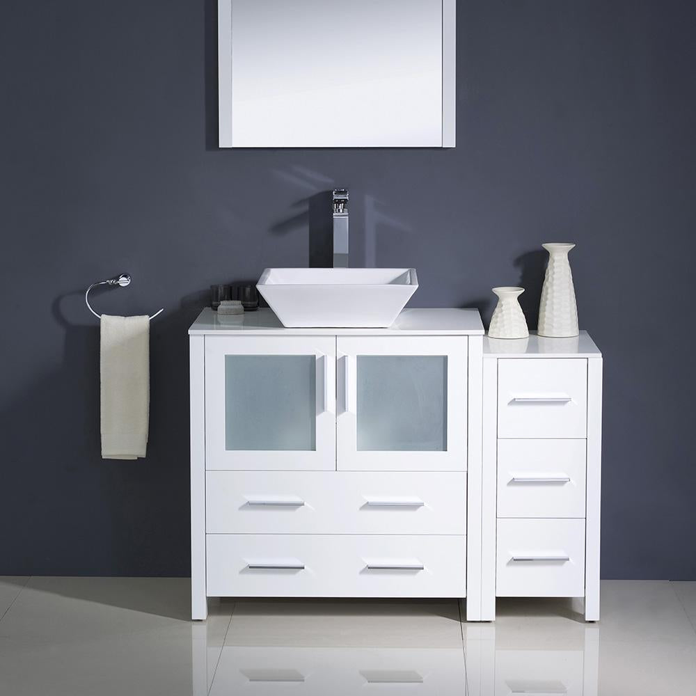 Fresca Torino 42" White Modern Bathroom Vanity w/ Side Cabinet & Vessel Sink