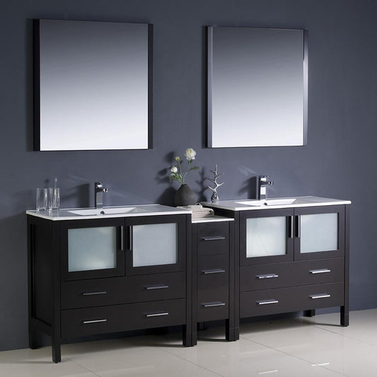 Fresca-Torino-84"-Espresso-Modern-Double-Sink-Bathroom-Vanity-w/-Side-Cabinet-&-Integrated-Sinks-(FVN62-361236ES-UNS)