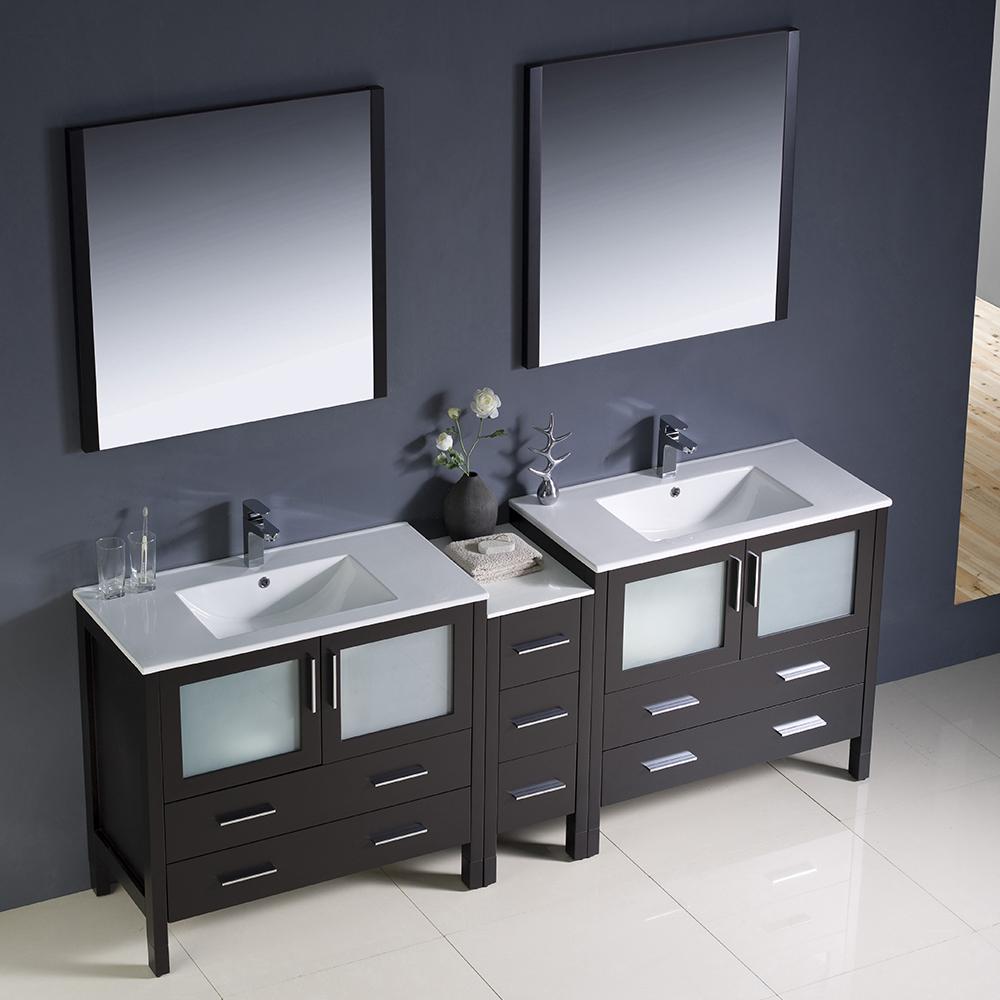 Fresca Torino 84" Espresso Modern Double Sink Bathroom Vanity w/ Side Cabinet & Integrated Sinks