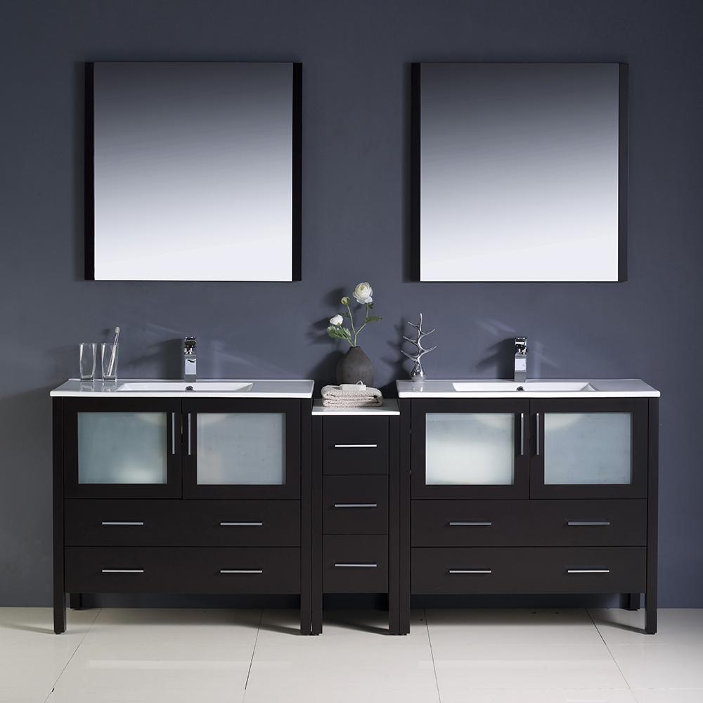 Fresca Torino 84" Espresso Modern Double Sink Bathroom Vanity w/ Side Cabinet & Integrated Sinks