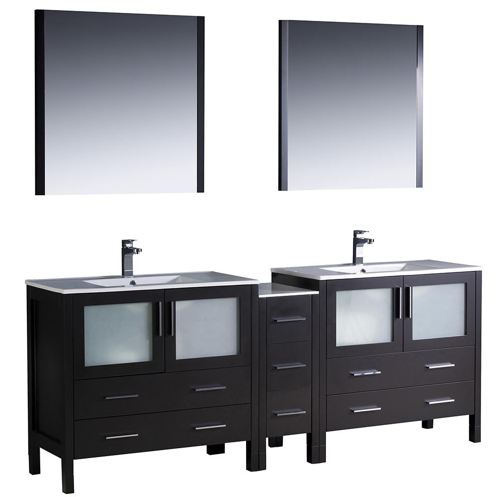 Fresca Torino 84" Espresso Modern Double Sink Bathroom Vanity w/ Side Cabinet & Integrated Sinks