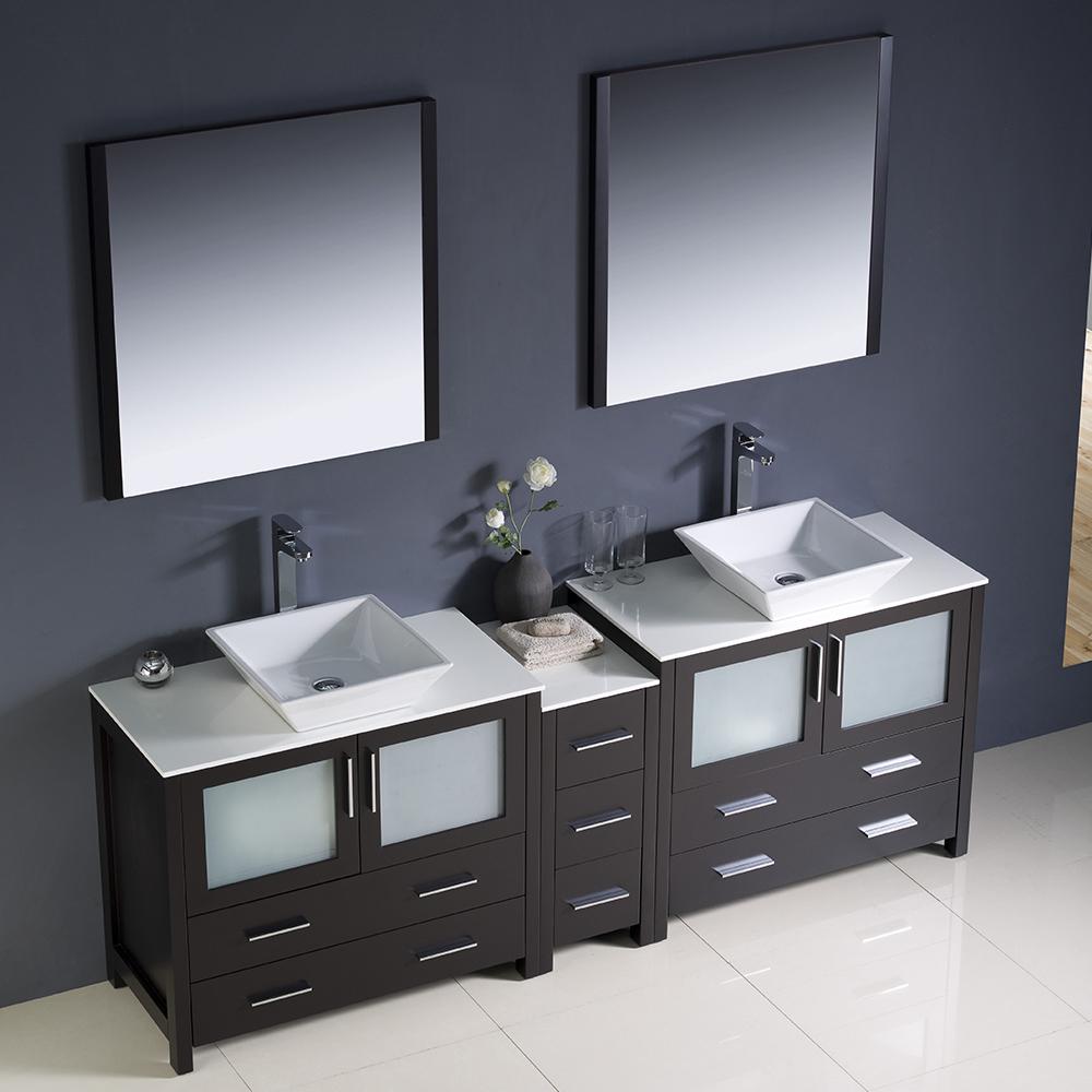 Fresca Torino 84" Espresso Modern Double Sink Bathroom Vanity w/ Side Cabinet & Vessel Sinks