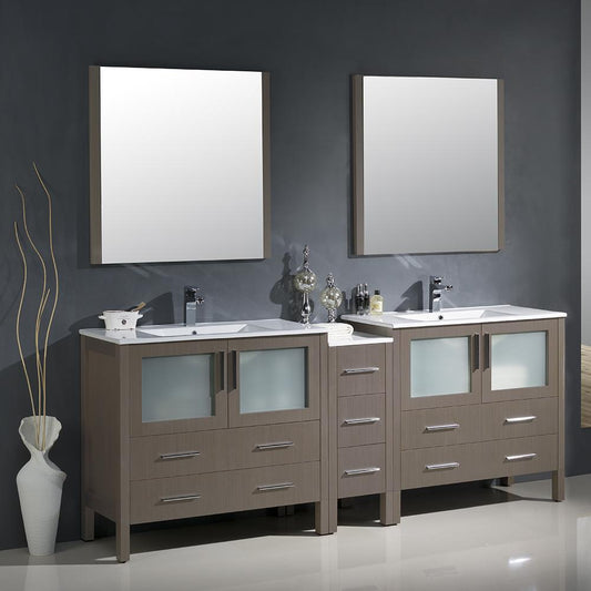 Fresca-Torino-84"-Gray-Oak-Modern-Double-Sink-Bathroom-Vanity-w/-Side-Cabinet-&-Integrated-Sinks-(FVN62-361236GO-UNS)