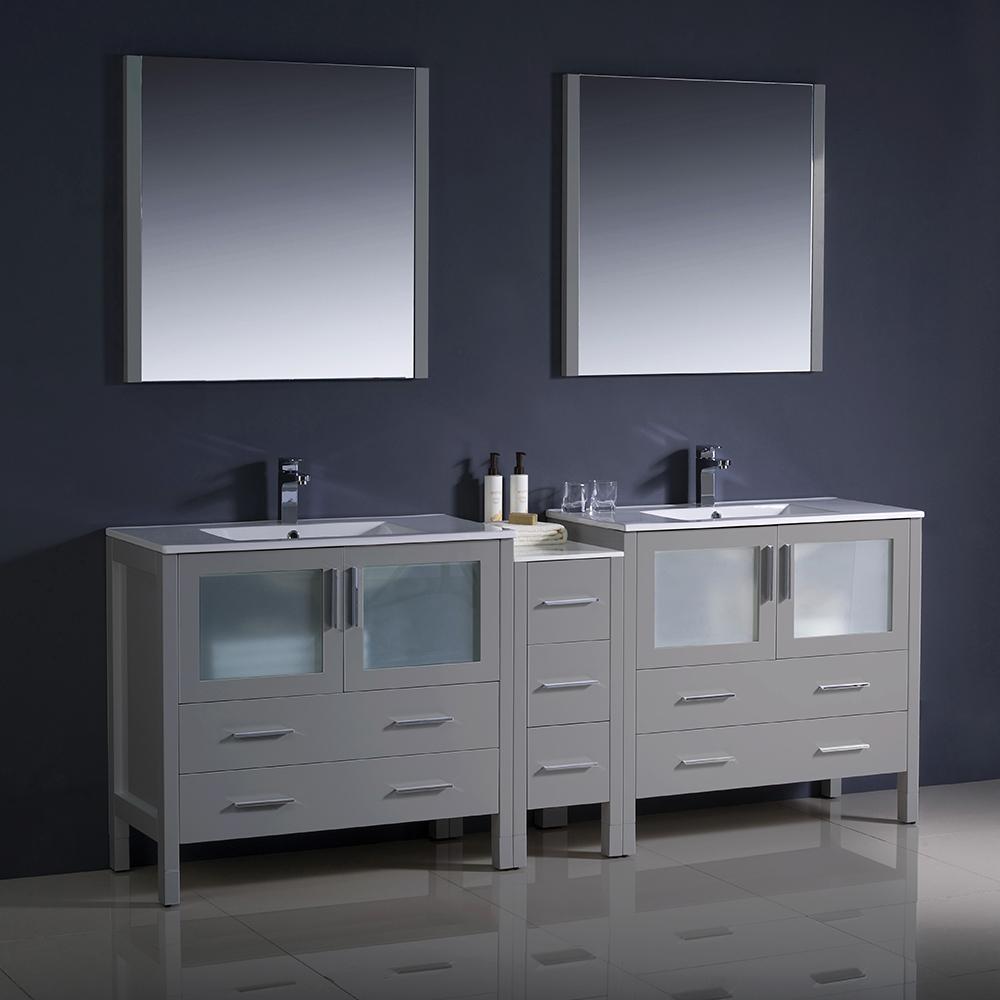 Fresca-Torino-84"-Gray-Modern-Double-Sink-Bathroom-Vanity-w/-Side-Cabinet-&-Integrated-Sinks-(FVN62-361236GR-UNS)