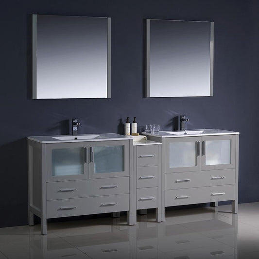 Fresca-Torino-84"-Gray-Modern-Double-Sink-Bathroom-Vanity-w/-Side-Cabinet-&-Integrated-Sinks-(FVN62-361236GR-UNS)