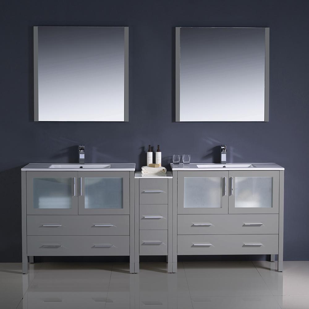 Fresca Torino 84" Gray Modern Double Sink Bathroom Vanity w/ Side Cabinet & Integrated Sinks