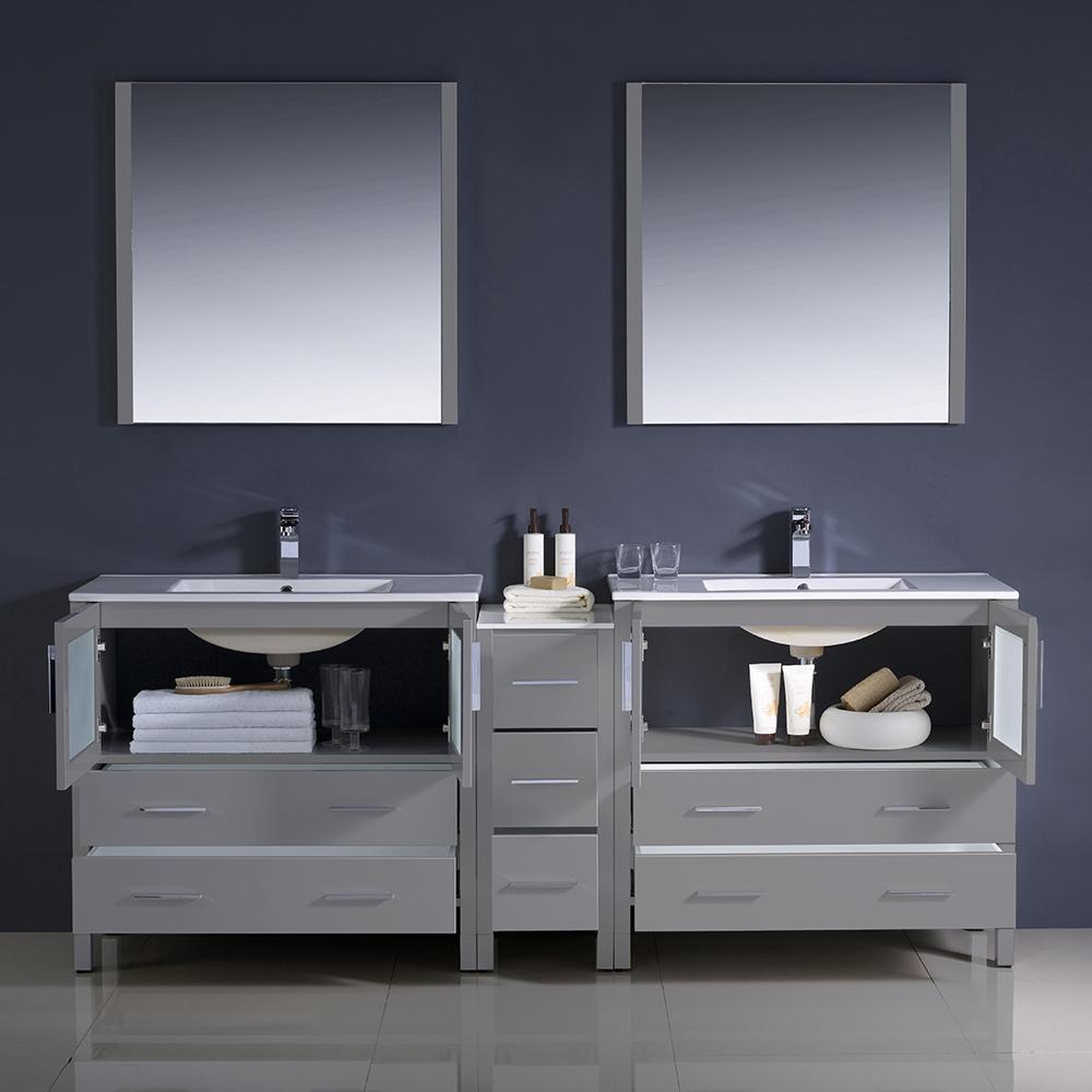Fresca Torino 84" Gray Modern Double Sink Bathroom Vanity w/ Side Cabinet & Integrated Sinks