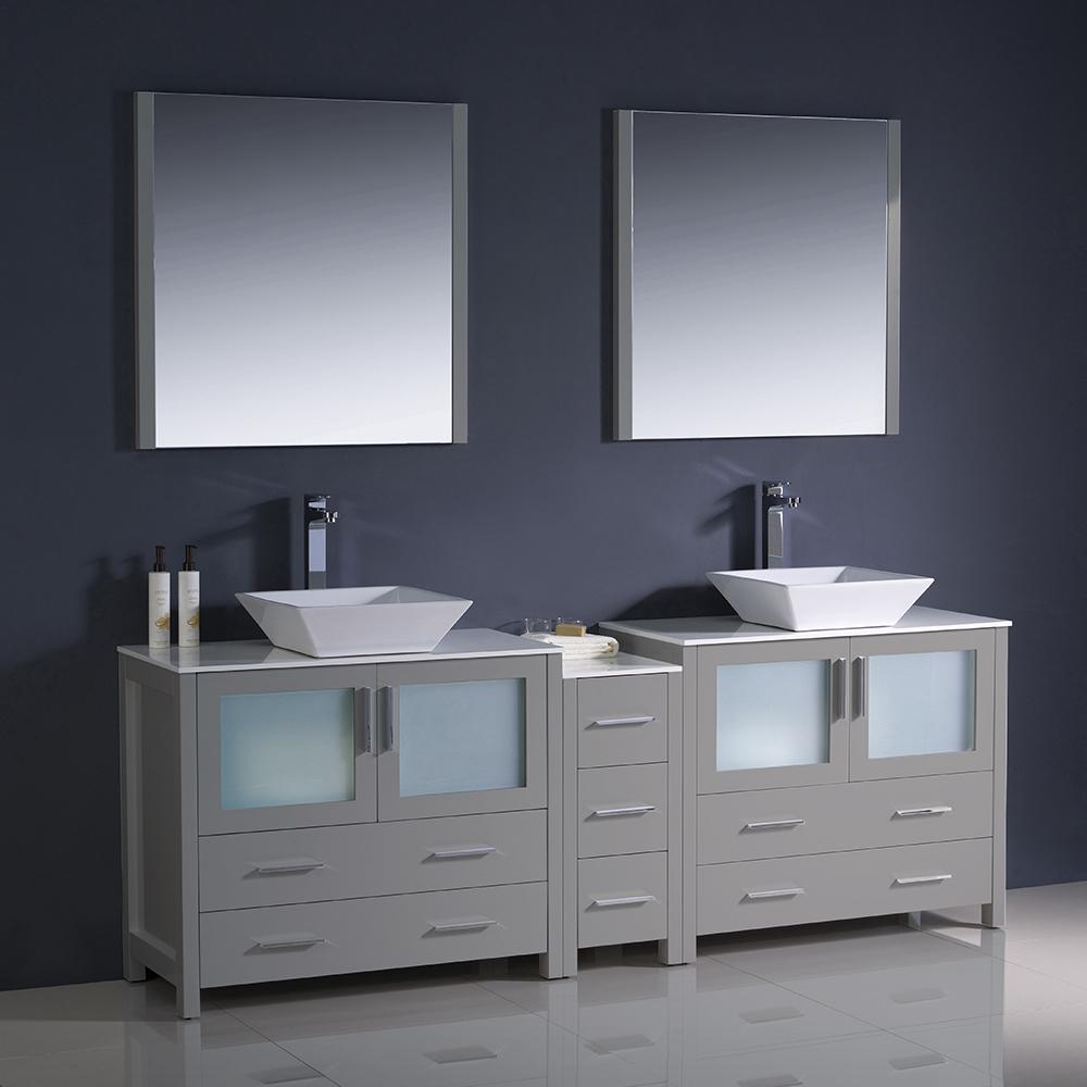 Fresca-Torino-84"-Gray-Modern-Double-Sink-Bathroom-Vanity-w/-Side-Cabinet-&-Vessel-Sinks-(FVN62-361236GR-VSL)