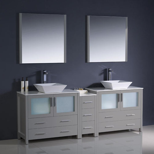Fresca-Torino-84"-Gray-Modern-Double-Sink-Bathroom-Vanity-w/-Side-Cabinet-&-Vessel-Sinks-(FVN62-361236GR-VSL)