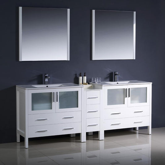Fresca-Torino-84"-White-Modern-Double-Sink-Bathroom-Vanity-w/-Side-Cabinet-&-Integrated-Sinks-(FVN62-361236WH-UNS)