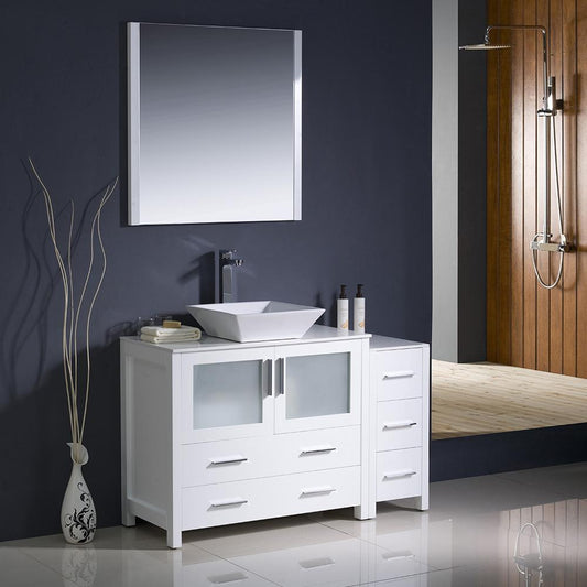 Fresca-Torino-48"-White-Modern-Bathroom-Vanity-w/-Side-Cabinet-&-Vessel-Sink-(FVN62-3612WH-VSL)