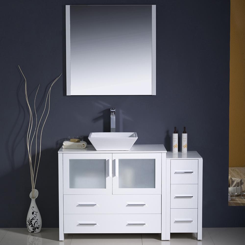 Fresca Torino 48" White Modern Bathroom Vanity w/ Side Cabinet & Vessel Sink