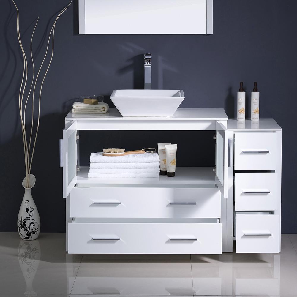Fresca Torino 48" White Modern Bathroom Vanity w/ Side Cabinet & Vessel Sink