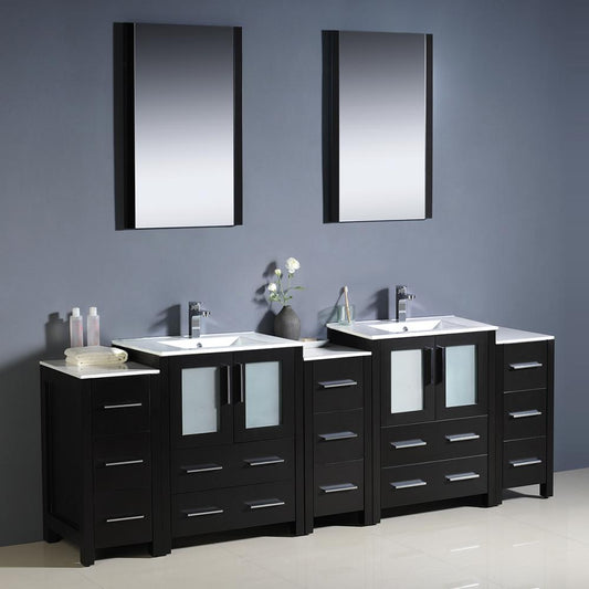 Fresca-Torino-84"-Espresso-Modern-Double-Sink-Bathroom-Vanity-w/-3-Side-Cabinets-&-Integrated-Sinks-(FVN62-72ES-UNS)