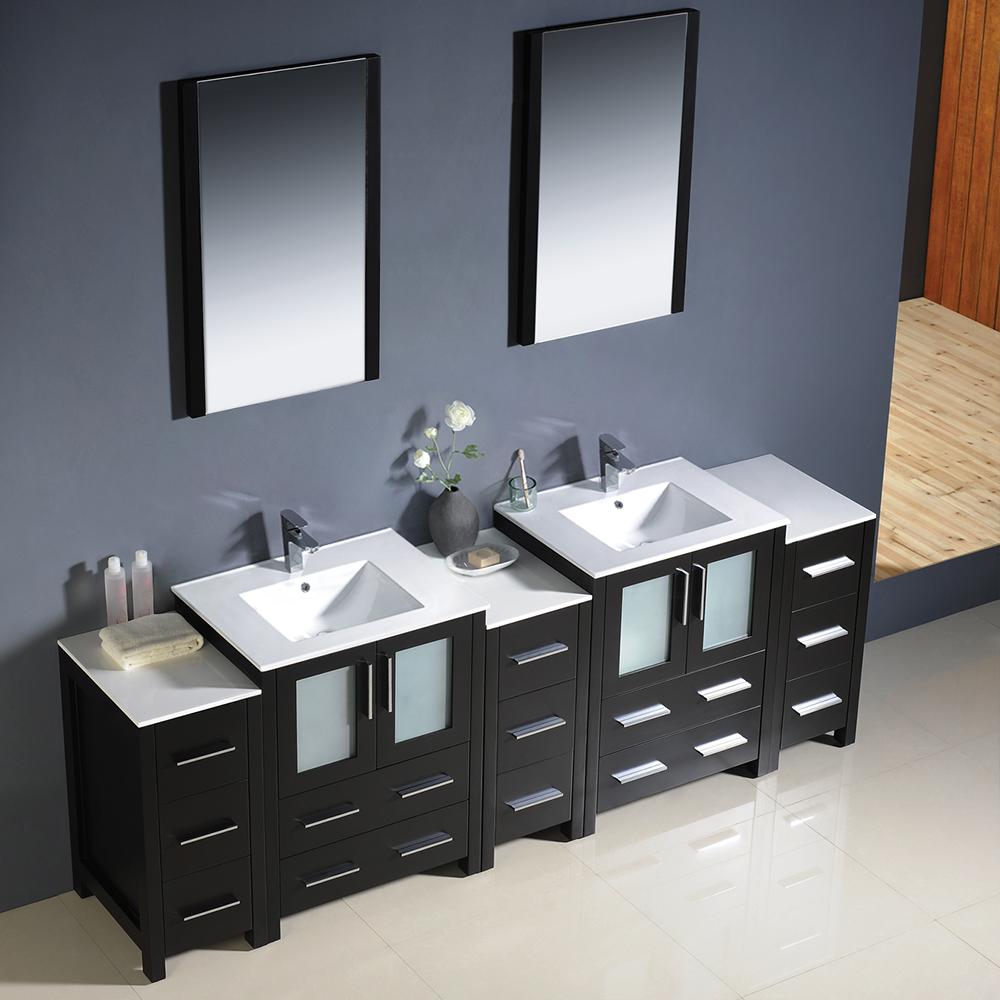 Fresca Torino 84" Espresso Modern Double Sink Bathroom Vanity w/ 3 Side Cabinets & Integrated Sinks