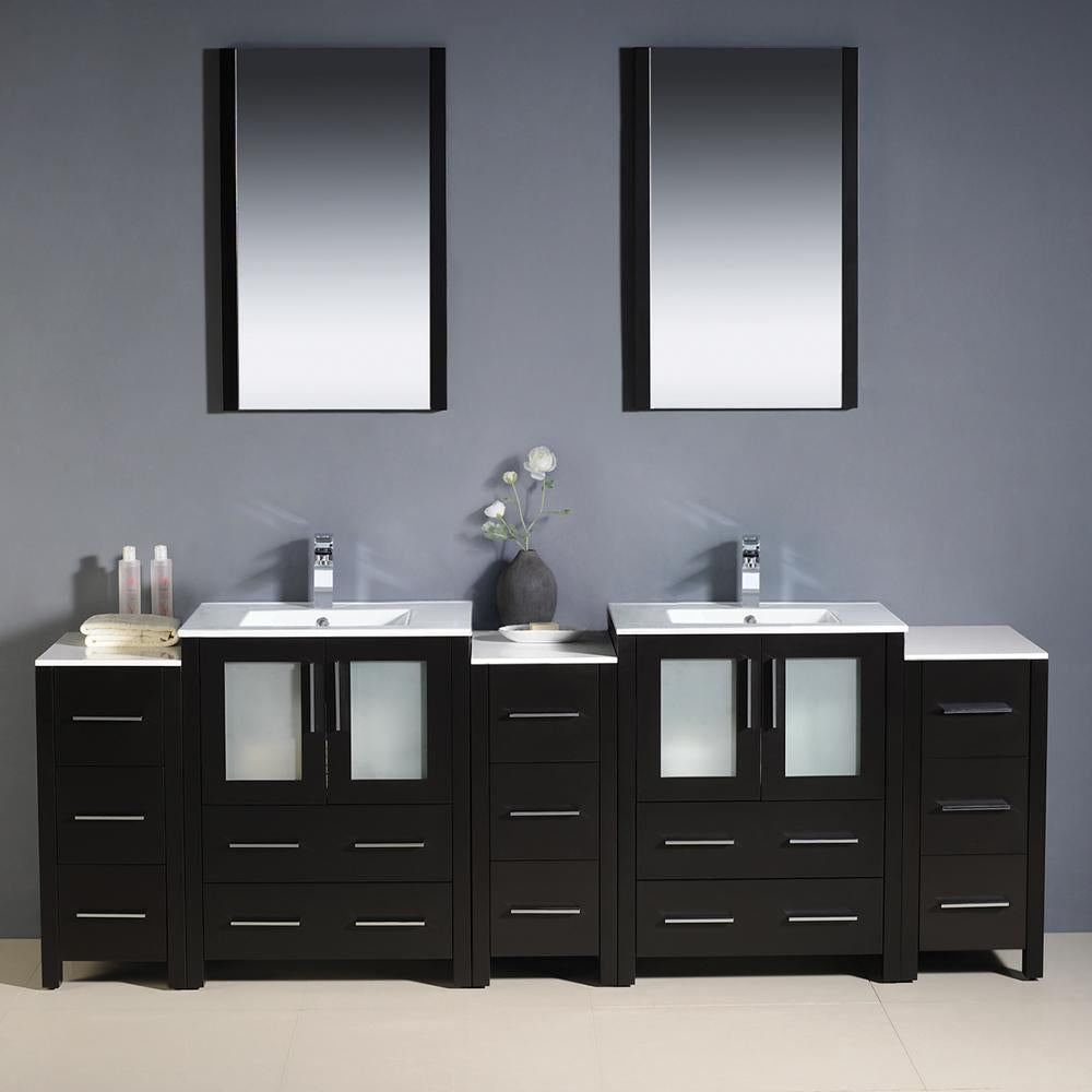 Fresca Torino 84" Espresso Modern Double Sink Bathroom Vanity w/ 3 Side Cabinets & Integrated Sinks
