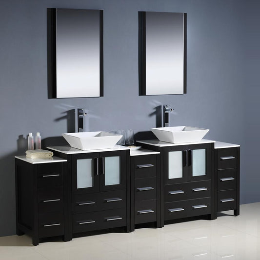 Fresca-Torino-84"-Espresso-Modern-Double-Sink-Bathroom-Vanity-w/-3-Side-Cabinets-&-Vessel-Sinks-(FVN62-72ES-VSL)