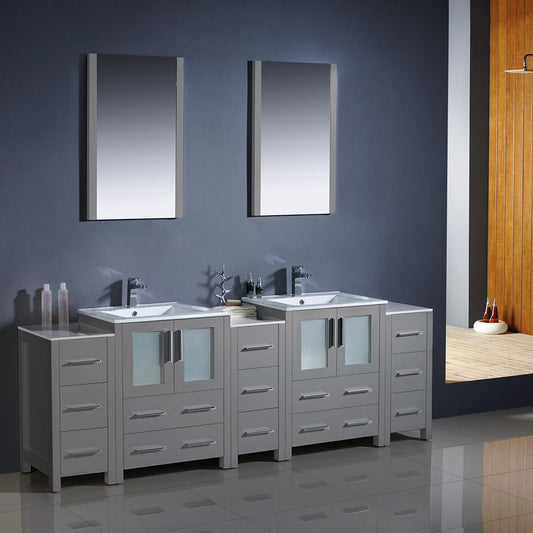 Fresca-Torino-84"-Gray-Modern-Double-Sink-Bathroom-Vanity-w/-3-Side-Cabinets-&-Integrated-Sinks-(FVN62-72GR-UNS)