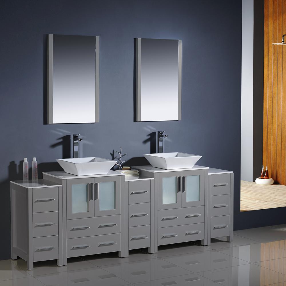 Fresca-Torino-84"-Gray-Modern-Double-Sink-Bathroom-Vanity-w/-3-Side-Cabinets-&-Vessel-Sinks-(FVN62-72GR-VSL)