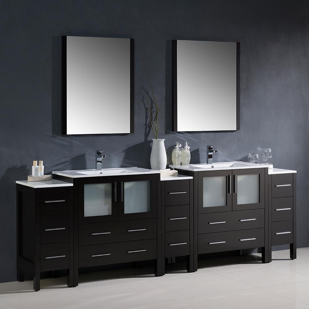 Fresca-Torino-96"-Espresso-Modern-Double-Sink-Bathroom-Vanity-w/-3-Side-Cabinets-&-Integrated-Sinks-(FVN62-96ES-UNS)