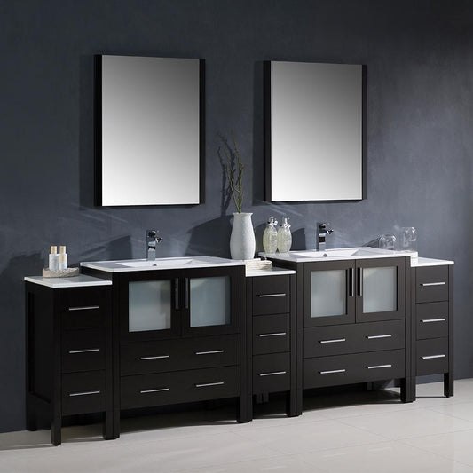Fresca-Torino-96"-Espresso-Modern-Double-Sink-Bathroom-Vanity-w/-3-Side-Cabinets-&-Integrated-Sinks-(FVN62-96ES-UNS)